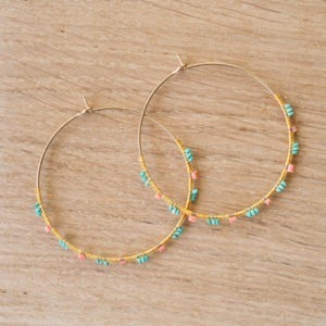 Grandes Créoles Turquoise - Corail Rose